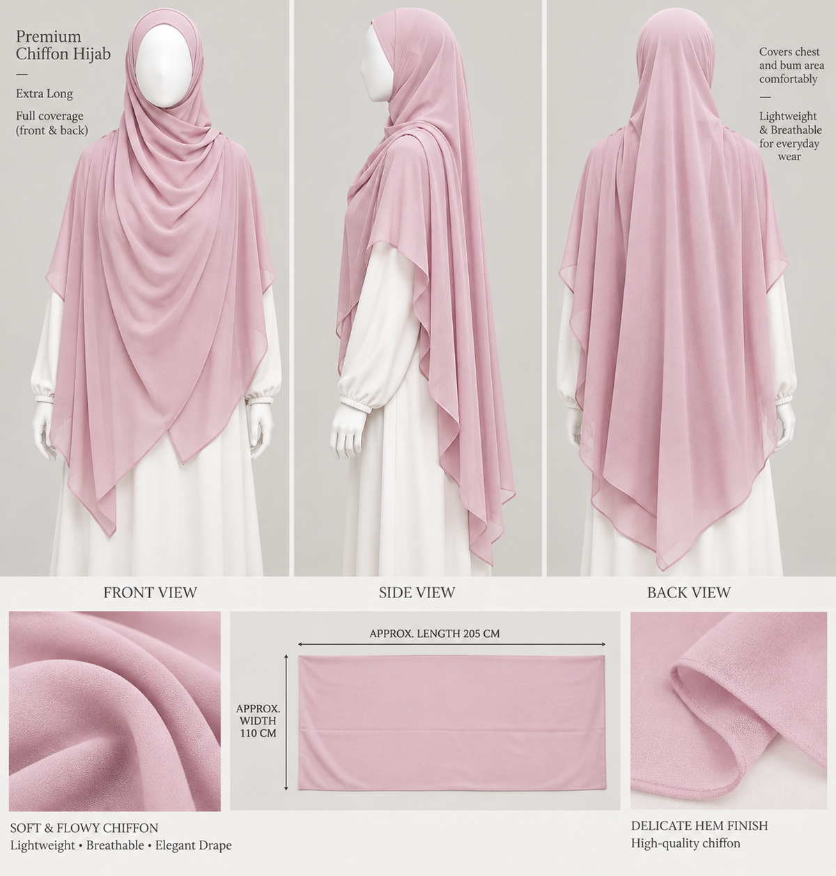 Maxi chiffon Hijab for extra coverage XL