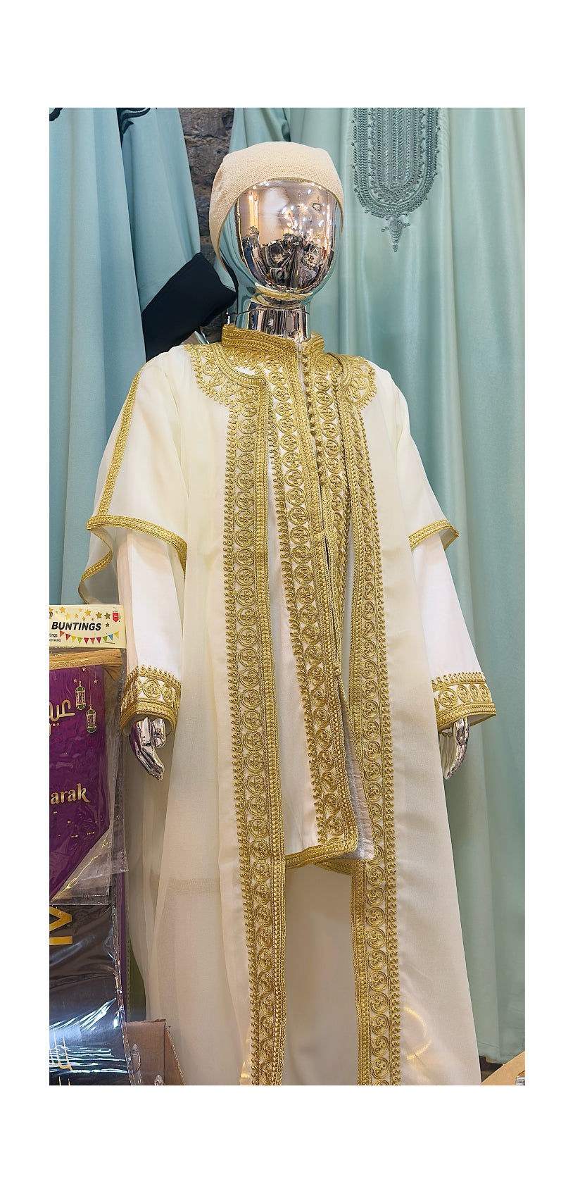 Boys 3 Piece Jabador set (White & Gold)
