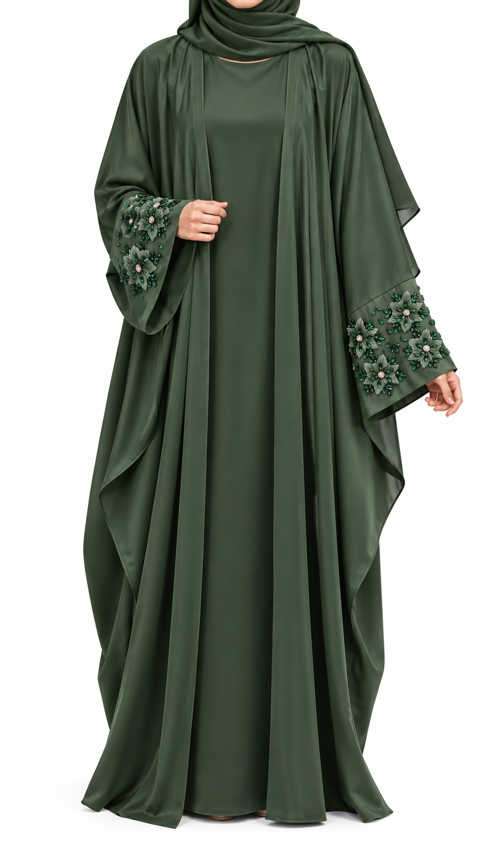 Elegant Floral Embellished Batwing Abaya Set