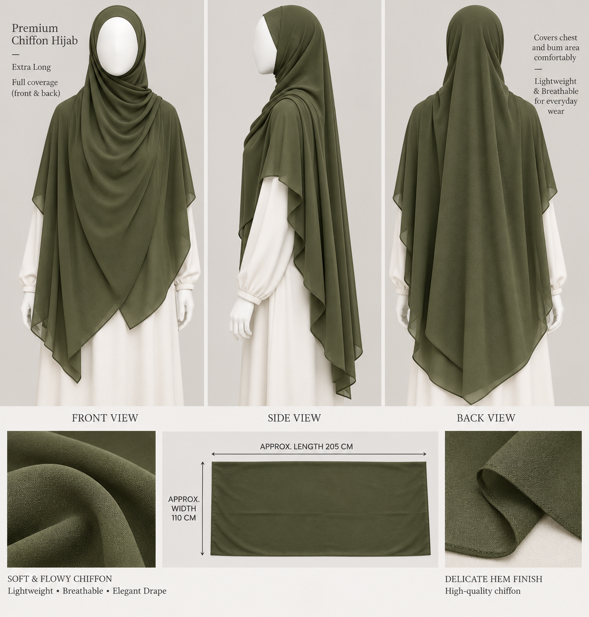 Maxi chiffon Hijab for extra coverage XL