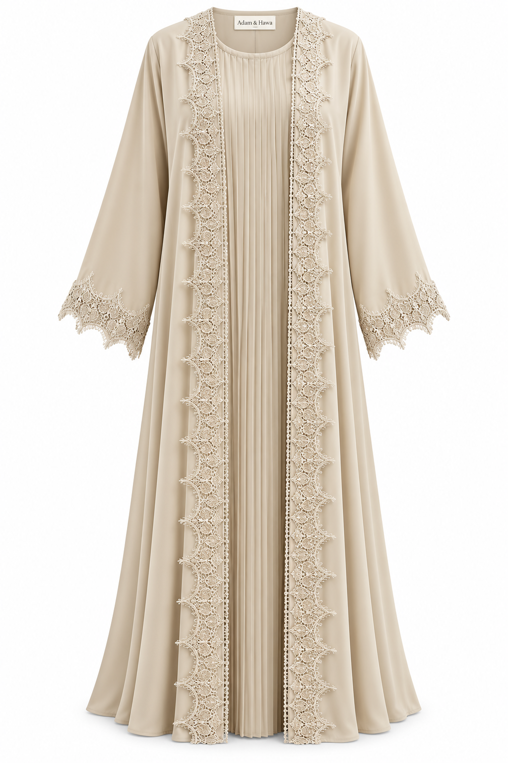 Lace Trim Pleated Abaya Set