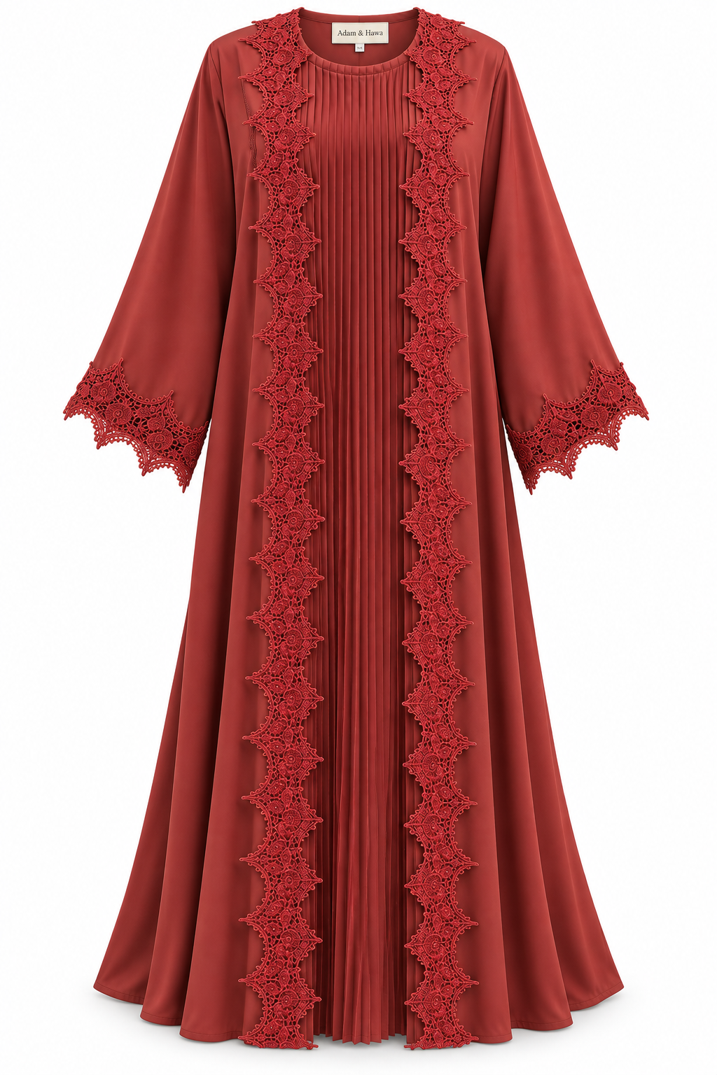 Lace Trim Pleated Abaya Set
