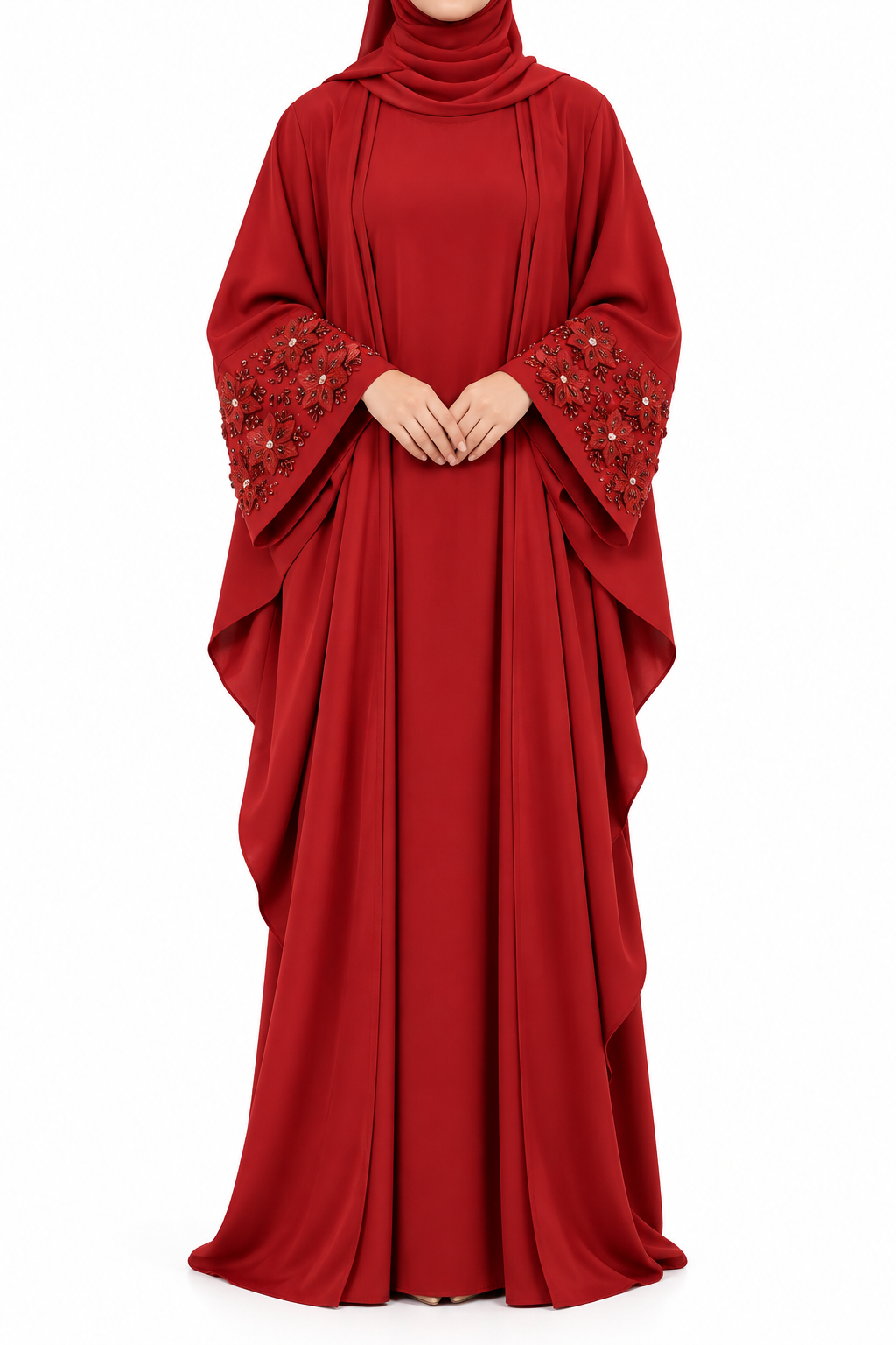 Elegant Floral Embellished Batwing Abaya Set