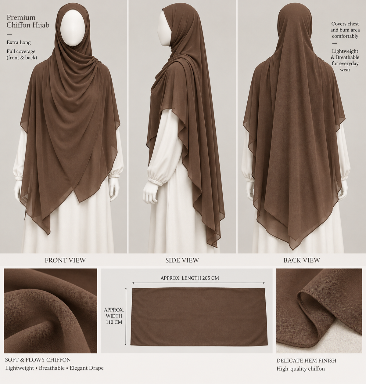 Maxi chiffon Hijab for extra coverage XL
