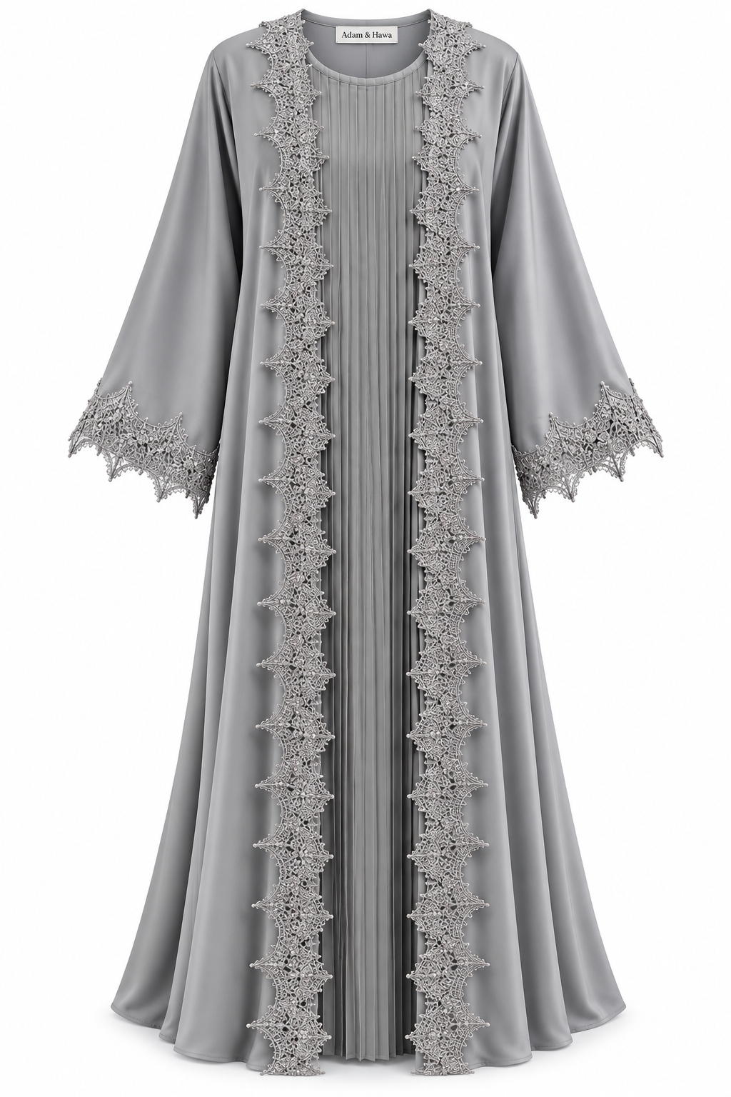 Lace Trim Pleated Abaya Set