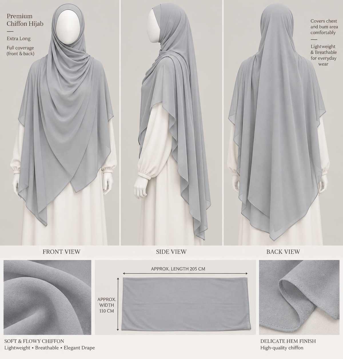 Maxi chiffon Hijab for extra coverage XL