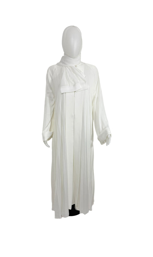 Premium Pleated Open Abaya (White)