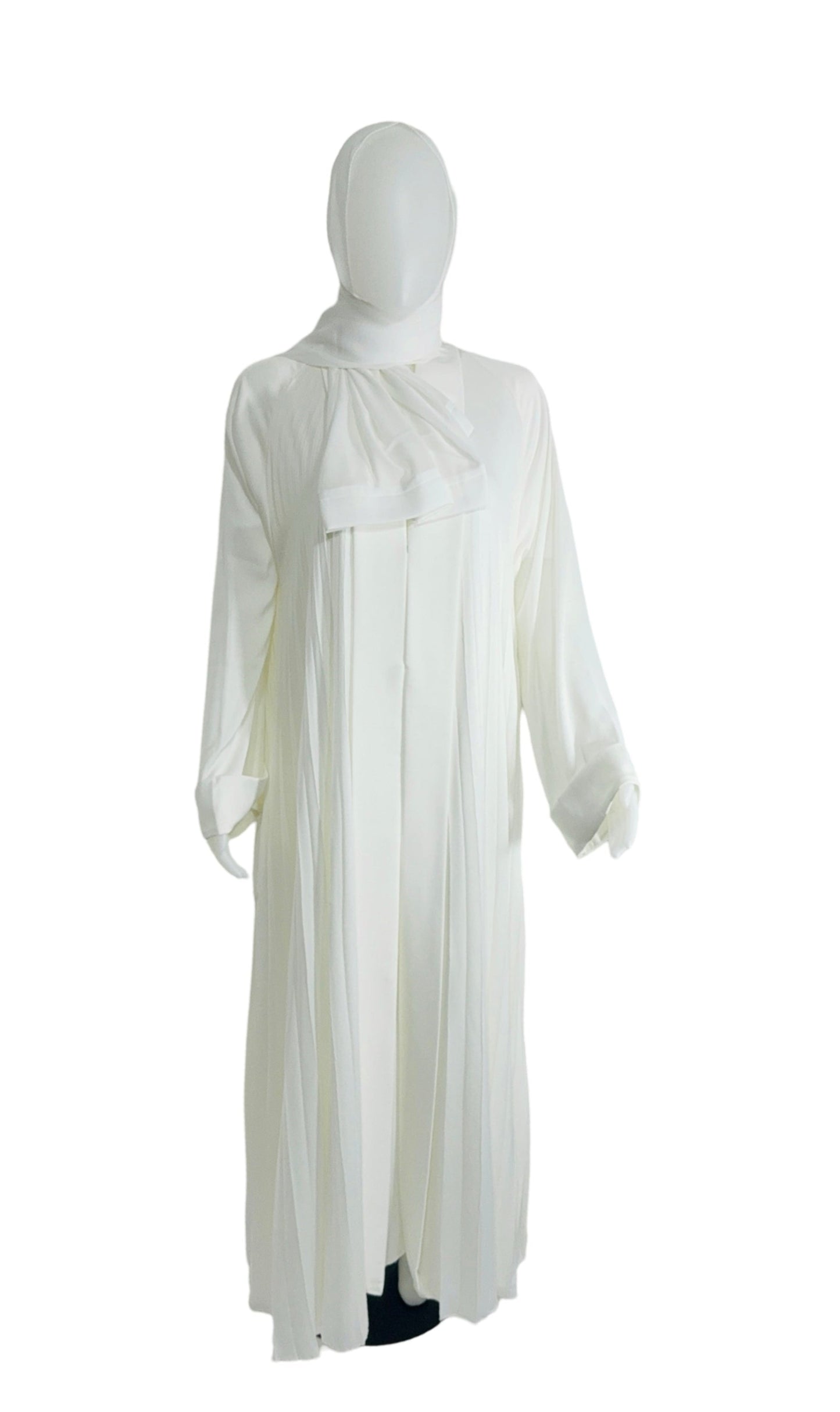 Premium Pleated Open Abaya (White)