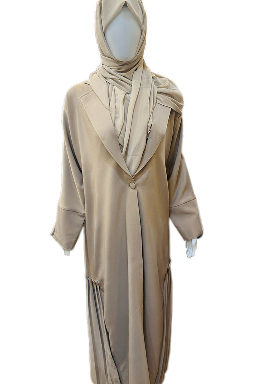Pleated Blazer Abaya (Beige)