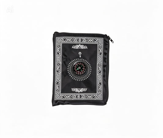 Umrah Travel Prayer Mat with Qibla Compass (BLACK)