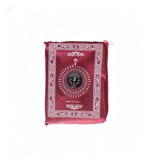 Umrah Travel Prayer Mat with Qibla Compass (RED)